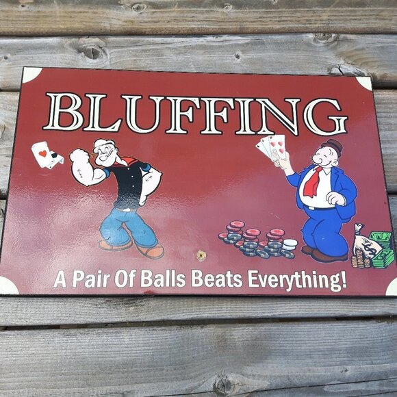 Popeye The Sailor Man POKER "Bluffing" sign LARGE Plaque - Picture 1 of 2